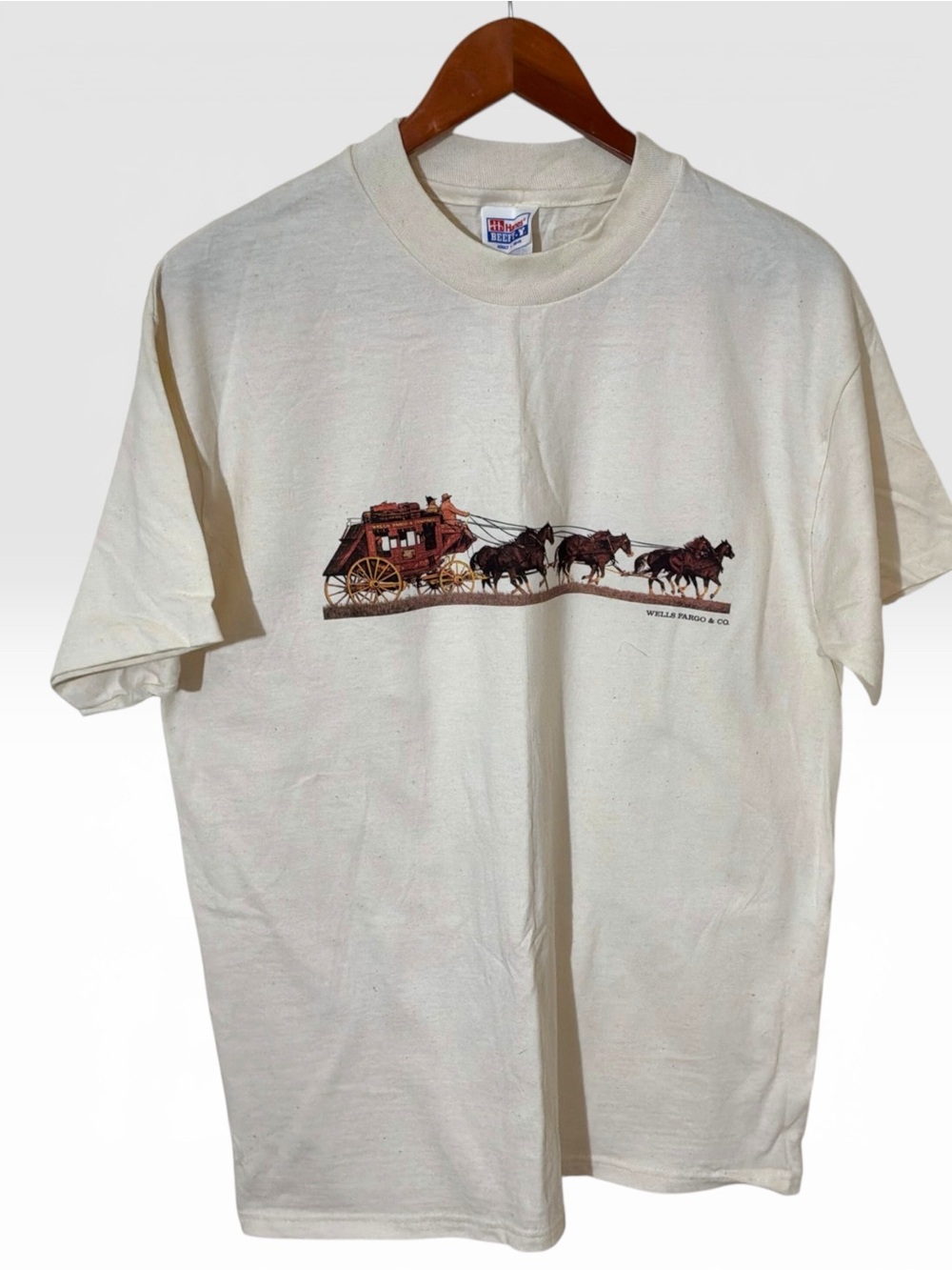 Vintage Wells Fargo Stagecoach T-Shirt Single Stitch Hanes Beefy Tee USA Large